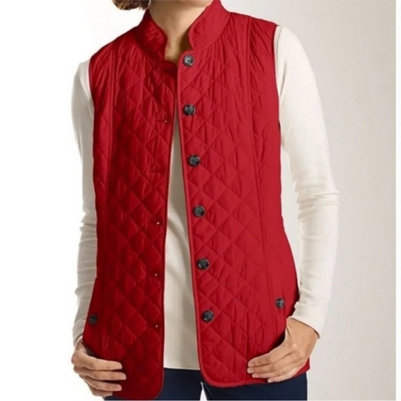 J. Jill Red Quilted Vest M Red Down Button Detail - Picture 1 of 8